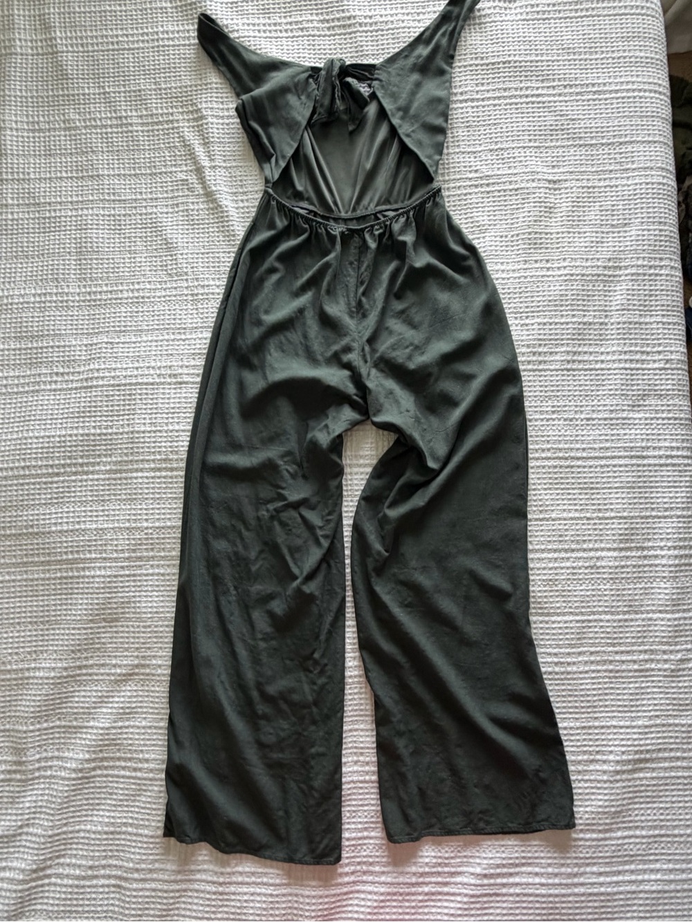 Audrey Parks- Francesca's Collections Linen Blend Olive Wide-Leg Jumpsuit